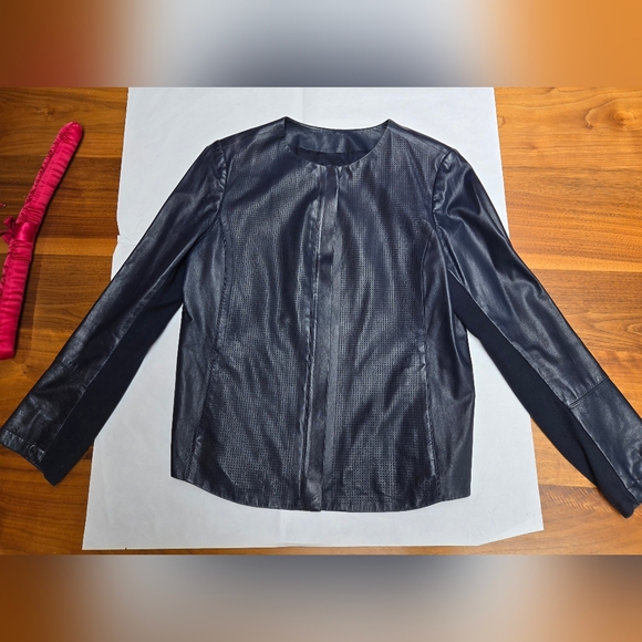 Vince steel grey leather jacket. zips and snaps, with front pockets.  women's L - Picture 4 of 16